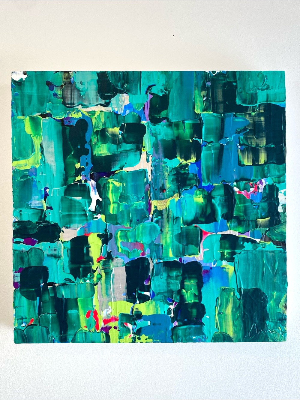 🆕 Original Abstract Art Dark Green Painting on Birch Gallery Panel 12x12”